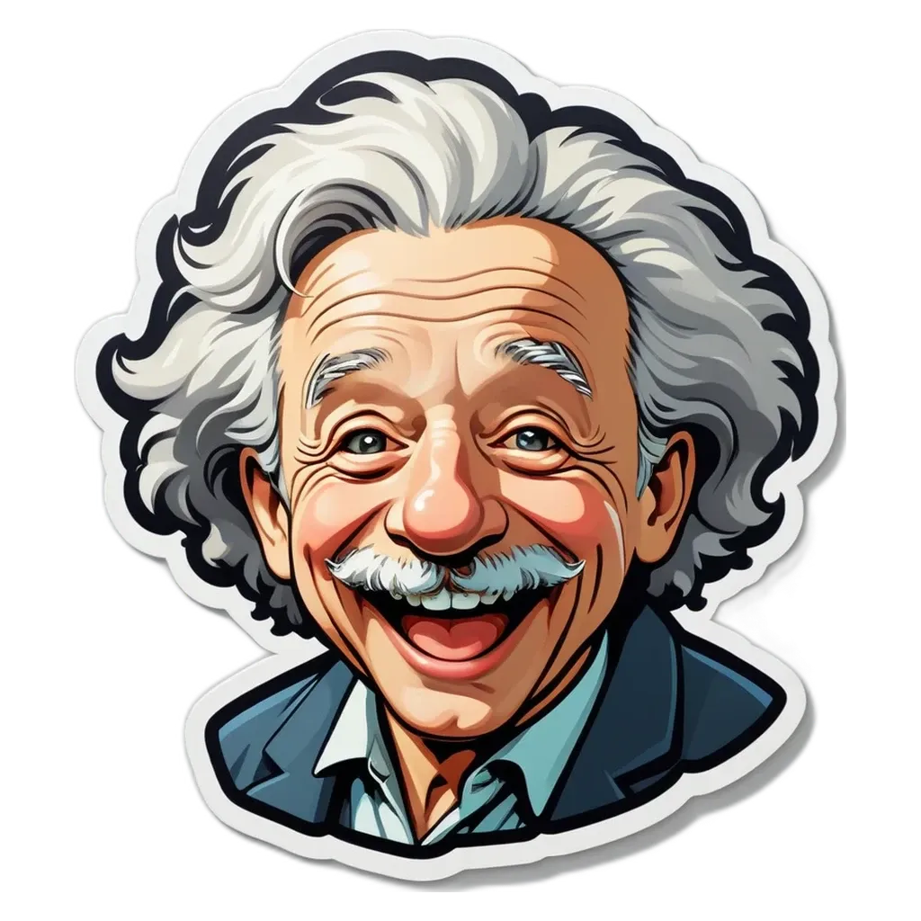 A cartoon drawing of a man with a mustache and a blue suit.