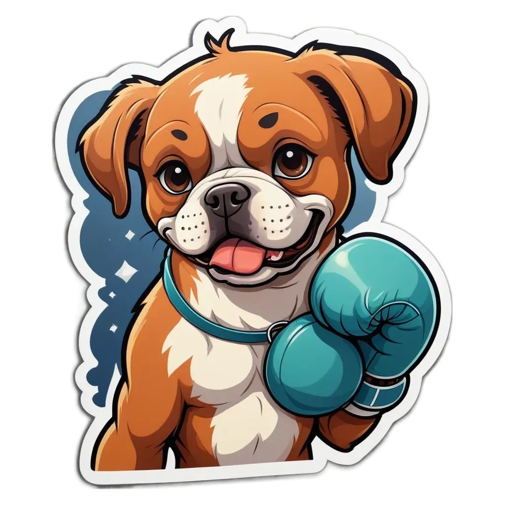 A cartoon dog holding a boxing bag.