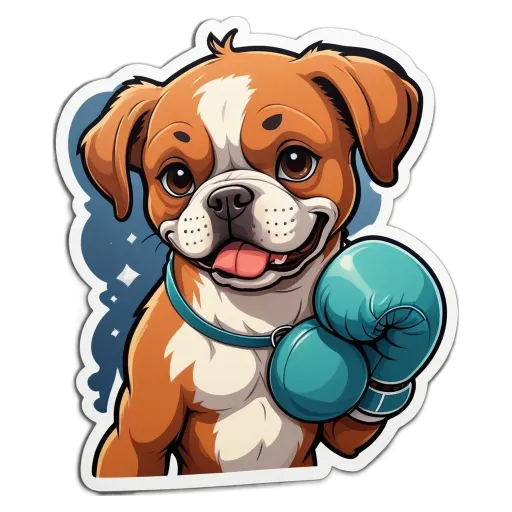 A cartoon dog holding a boxing bag.