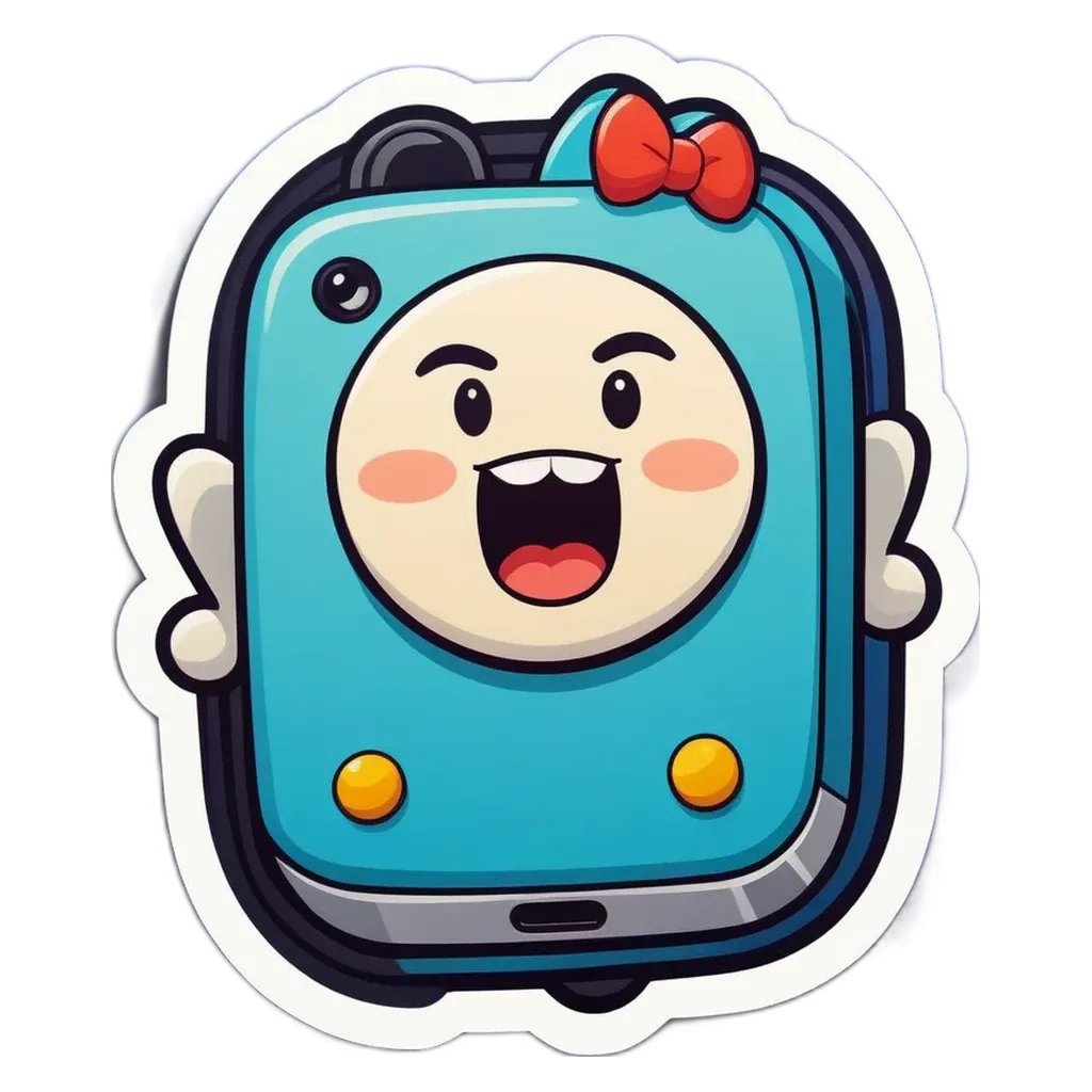 A blue character on a black background with a bow.