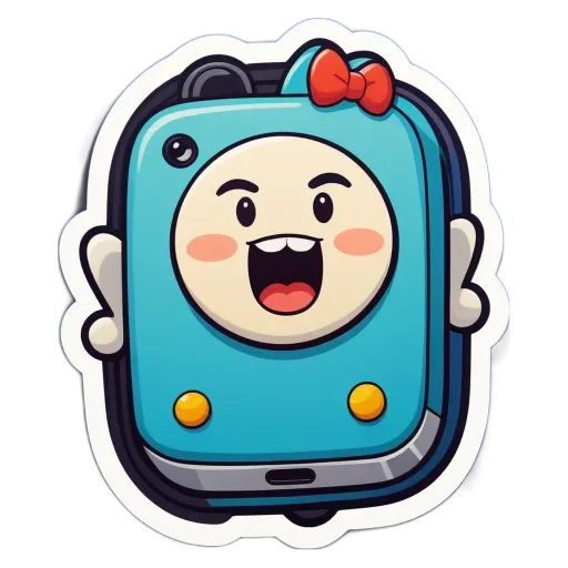 A blue character on a black background with a bow.