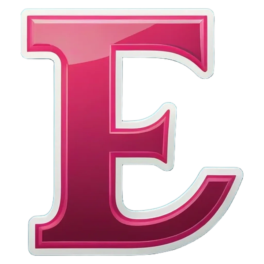 The letter E is in the middle of a pink background.