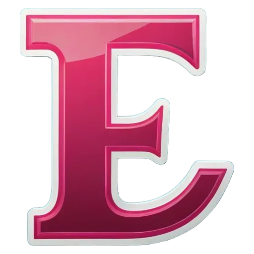 The letter E is in the middle of a pink background.