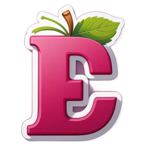 The letter E is in the middle of a pink and green apple.
