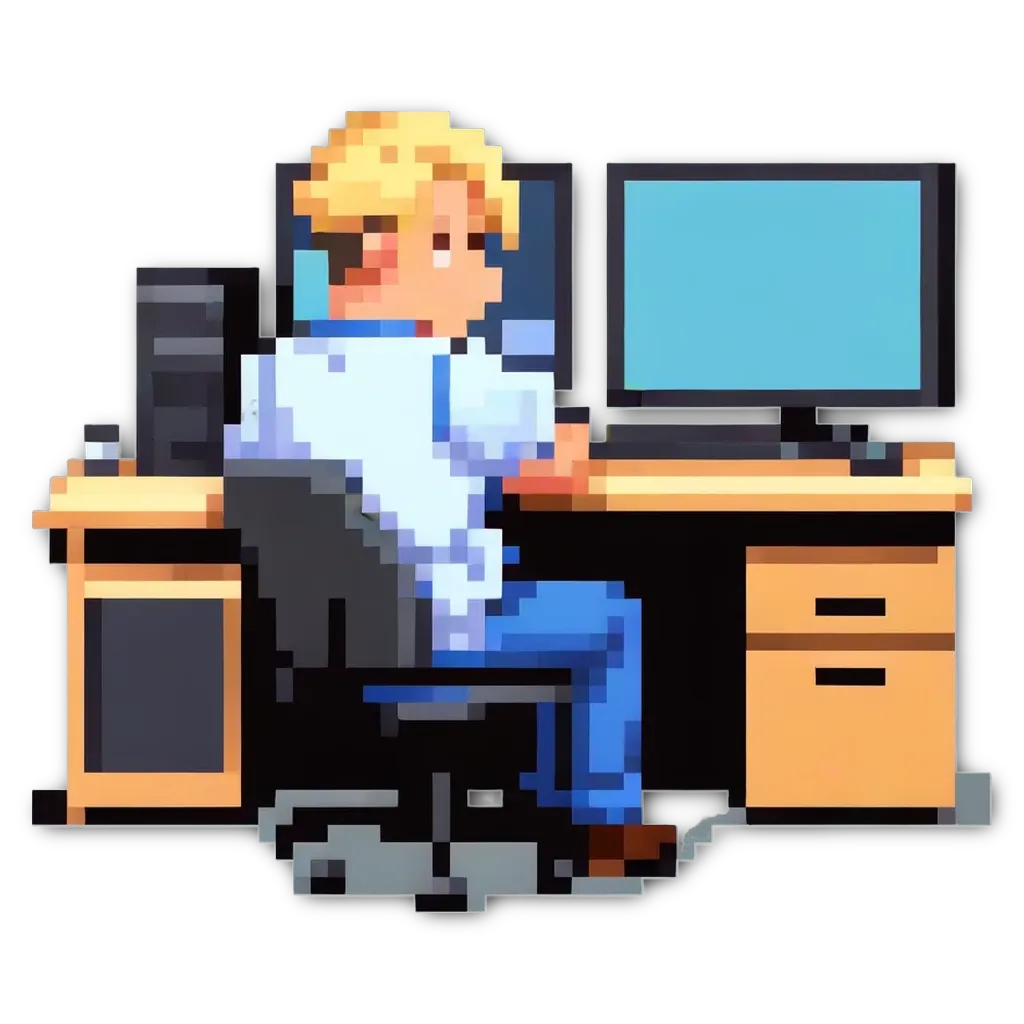 A boy using a computer that is on a black background.