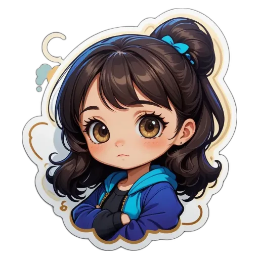 A girl with a frown on her face.