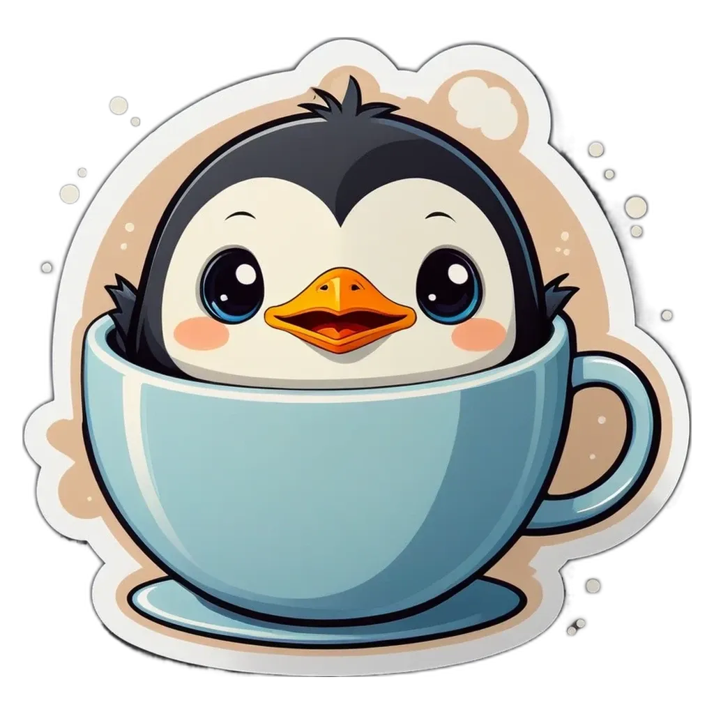A penguin is peeking out of a cup.