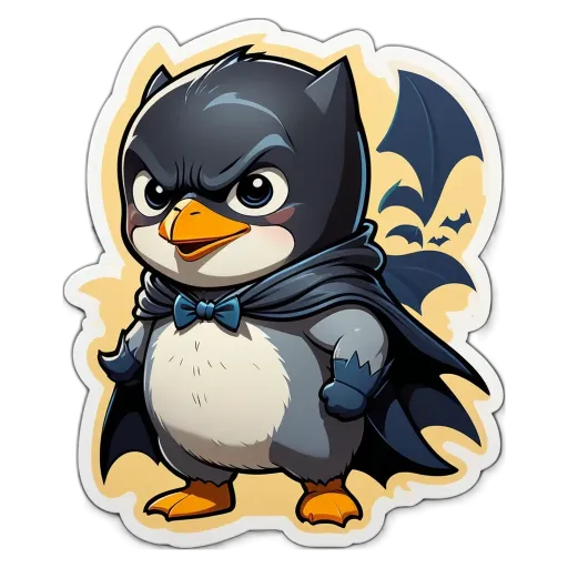 A penguin with a cape and bat in its hand.
