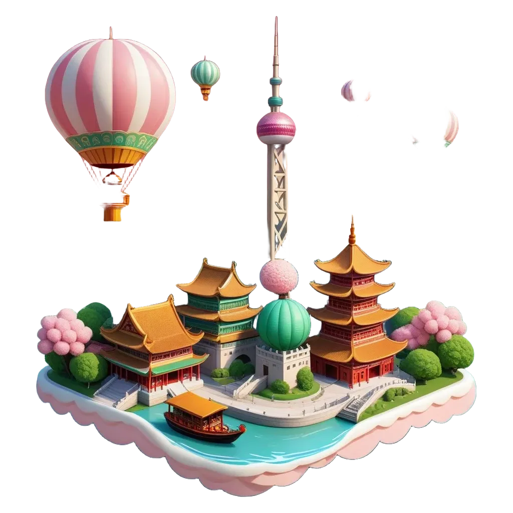 A game over black background with a city and some balloons.