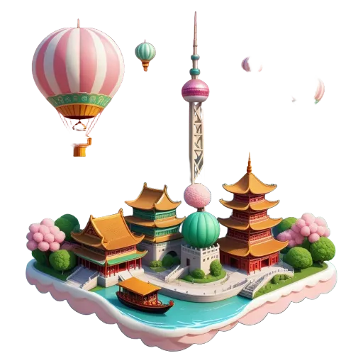 A game over black background with a city and some balloons.