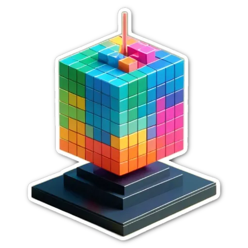 A colorful cube is on a black surface.