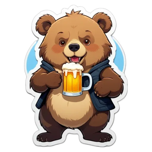A cartoon bear drinking from a mug.