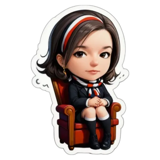 A girl is sitting in a chair in a cartoon style image.