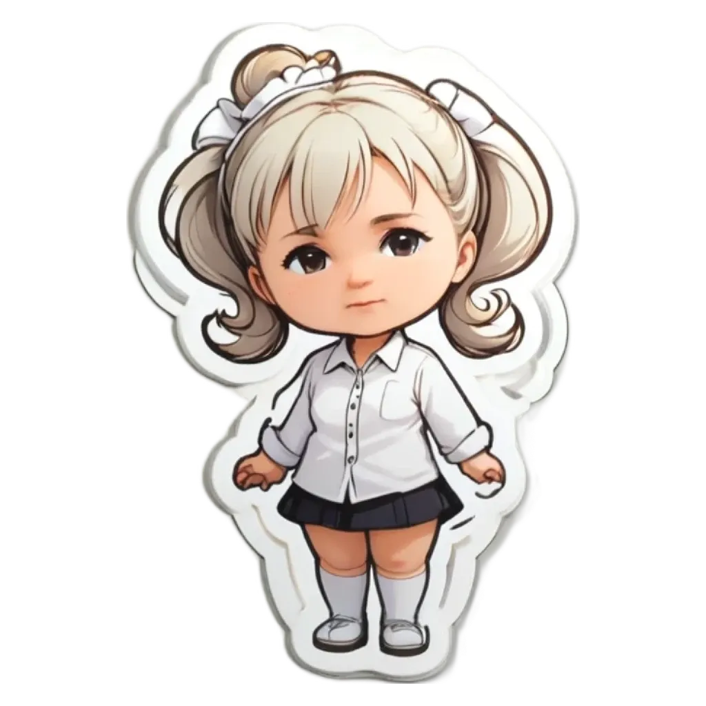 A girl with a white shirt and black skirt standing on a black and white background.
