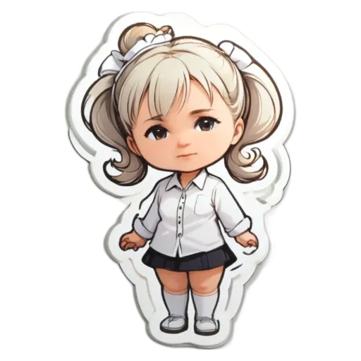 A girl with a white shirt and black skirt standing on a black and white background.