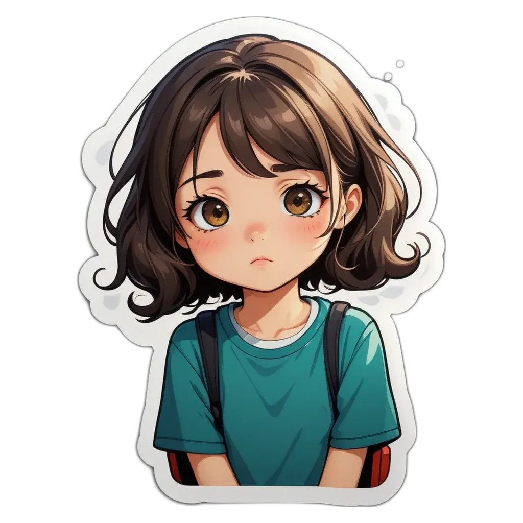 A girl with a backpack looking down with her mouth open.