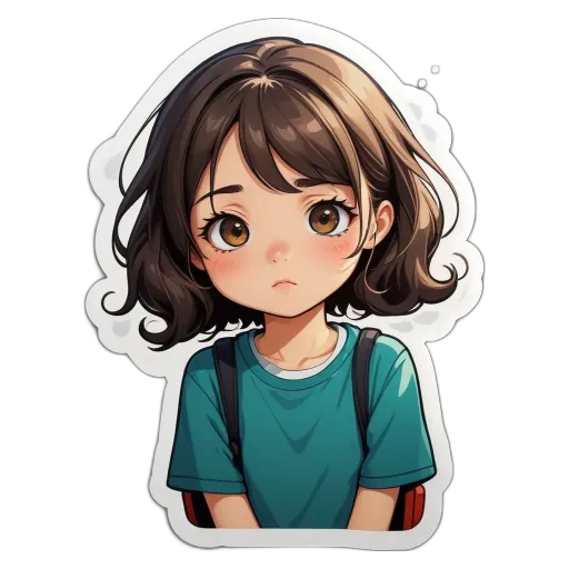 A girl with a backpack looking down with her mouth open.