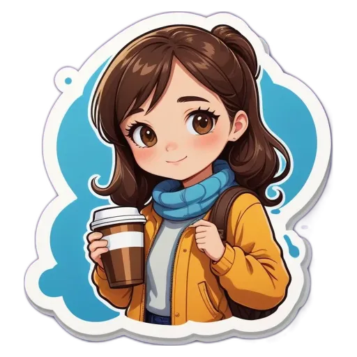 A cartoon girl drinking from a coffee cup.