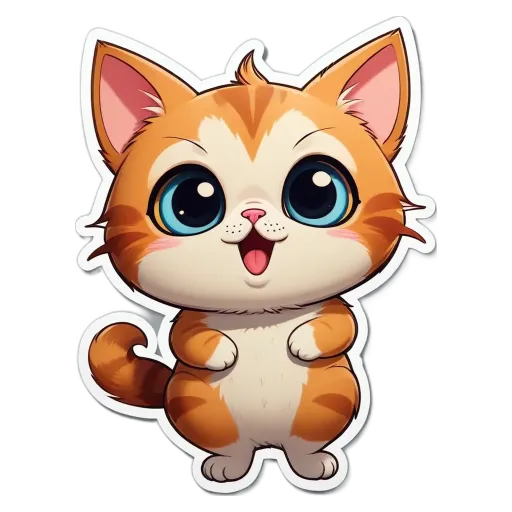 A cartoon cat with blue eyes is standing on a black and white background.
