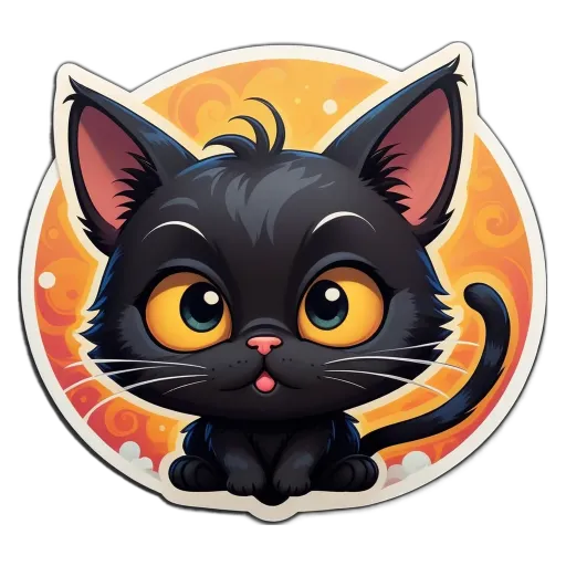 A sticker of a cat that is on a black background.
