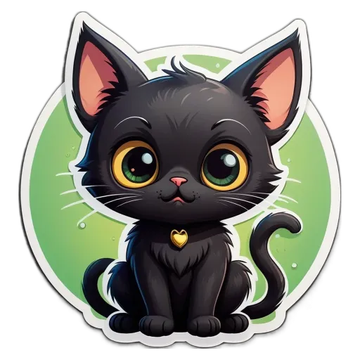 A cartoon picture of a cat with a heart.