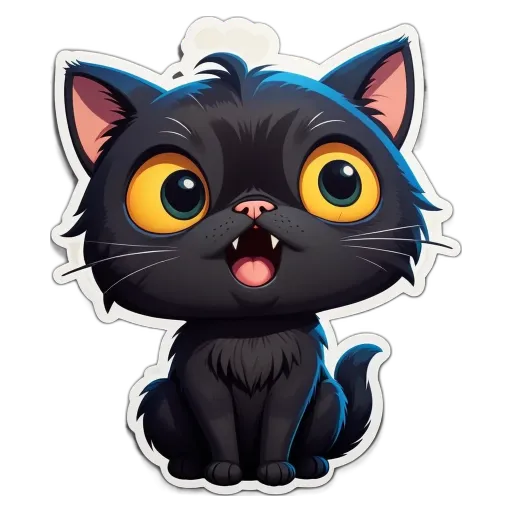 A black cat with yellow eyes is sitting on a black surface.