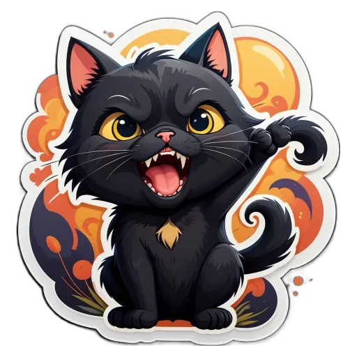 A cartoon picture of a cat with its mouth open and tongue out.