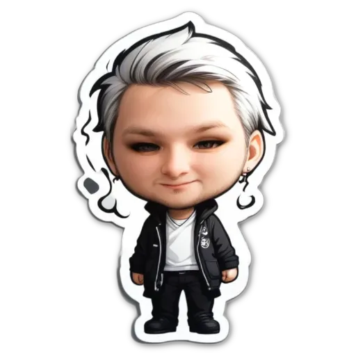 A boy is wearing a black jacket and white shirt.