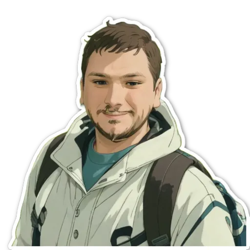 A man with a backpack and a jacket is smiling.