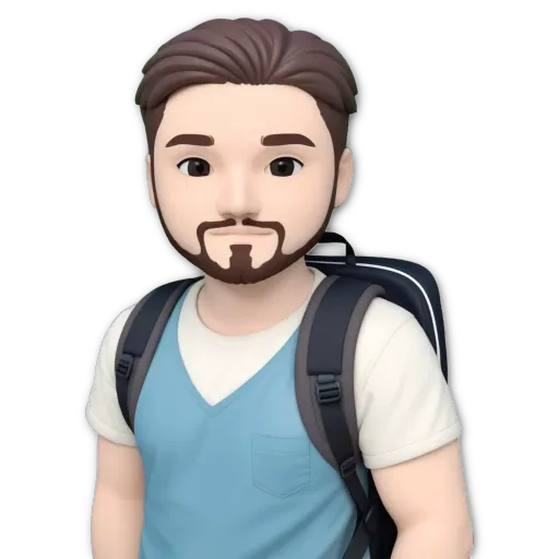 A boy with a blue shirt and a backpack.