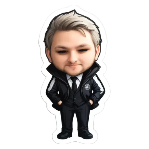 A sticker of a man wearing a suit and tie.