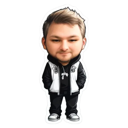 A cartoon depiction of a man with a name tag.