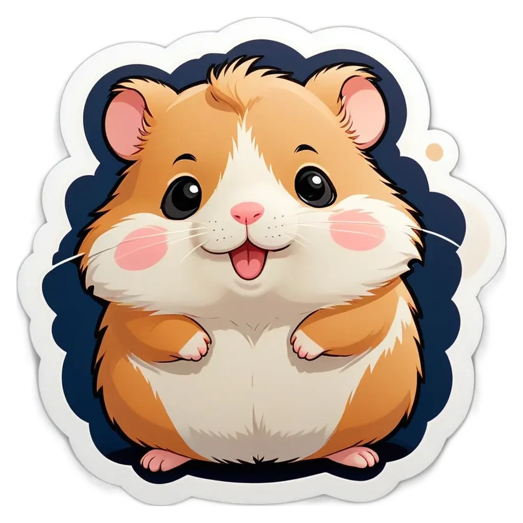 A hamster with a black face and a pink tongue is looking at the camera.