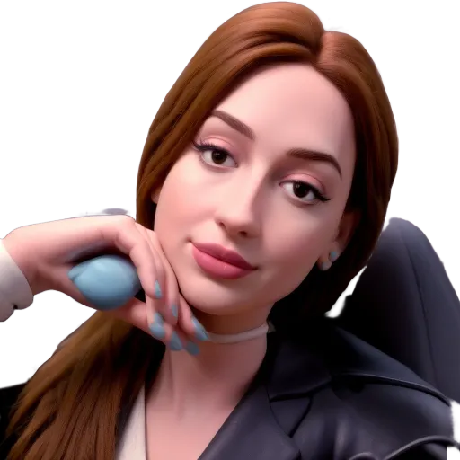 A women with a blue lipstick on her phone.