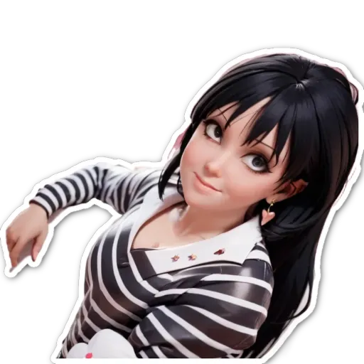 A black and white sticker of a girl looking at the camera.