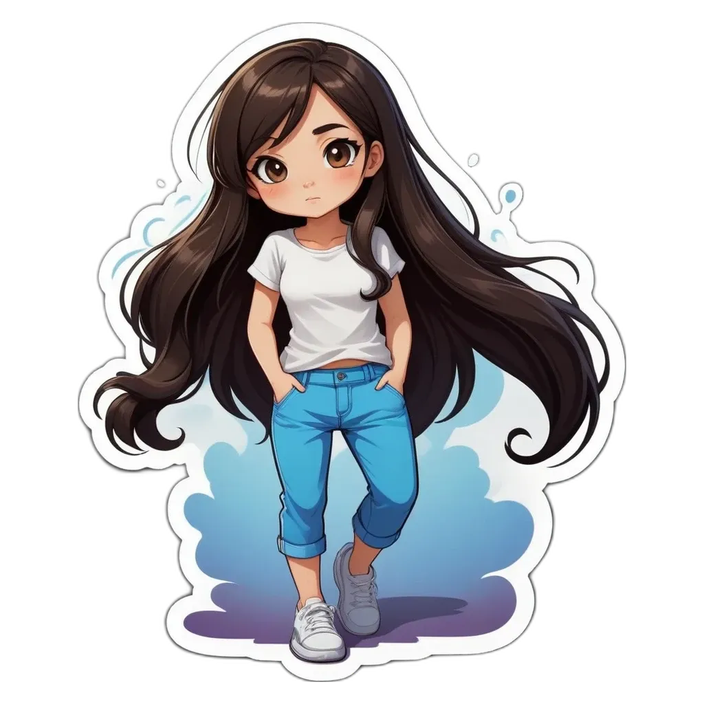 A girl is standing with her hands in her pockets and wearing a white shirt.