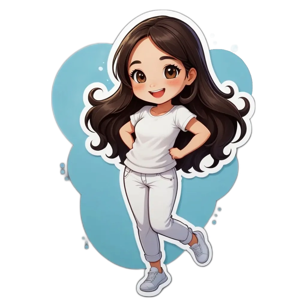 A girl is wearing a white shirt and standing with her hands on her hips.