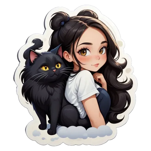 A girl with a cat on her shoulder.