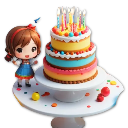 A girl is standing next to a birthday cake with candles on it.