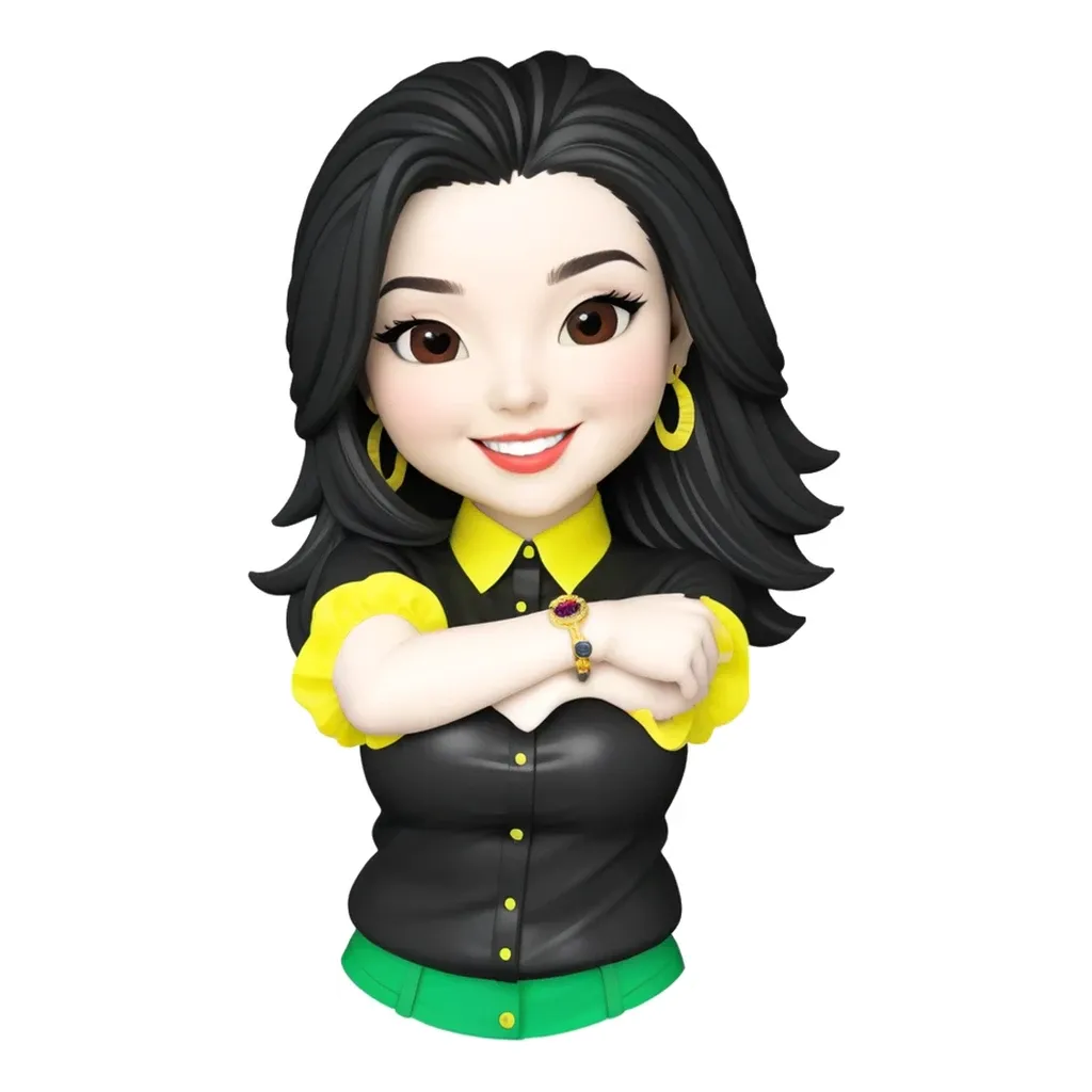 A girl is wearing a yellow and black shirt.