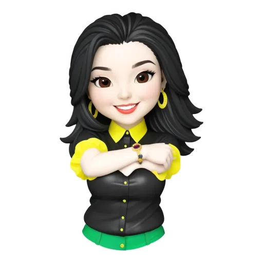 A girl is wearing a yellow and black shirt.