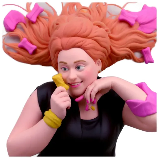 A girl with a black shirt is holding a yellow object.