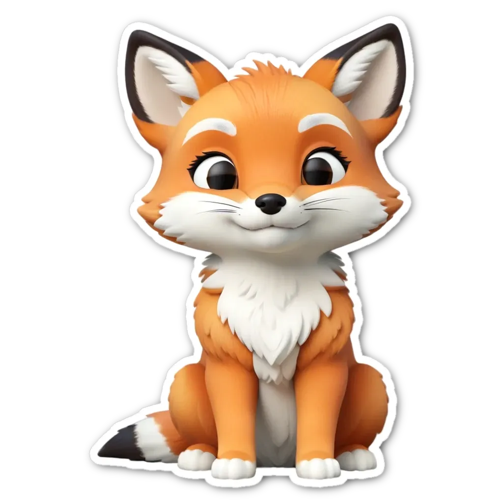 An orange fox cartoon sticker sitting on a black background.
