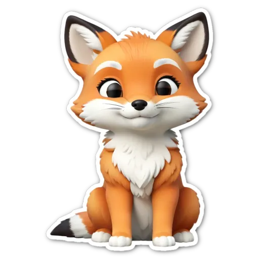 An orange fox cartoon sticker sitting on a black background.