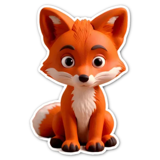 A sticker of a fox sitting on a black background.