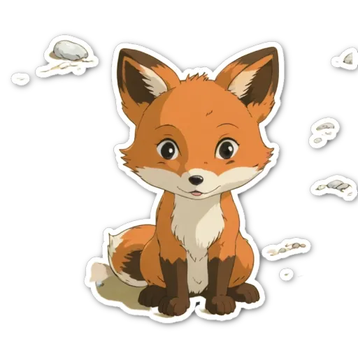 A cartoon image of a fox with a rock in its mouth.