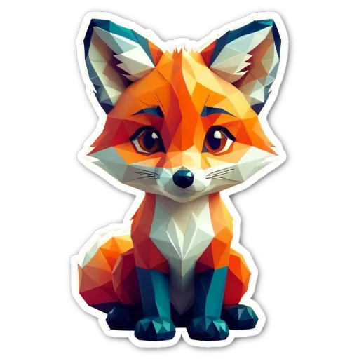 A fox polygon sticker is sitting on a black background.