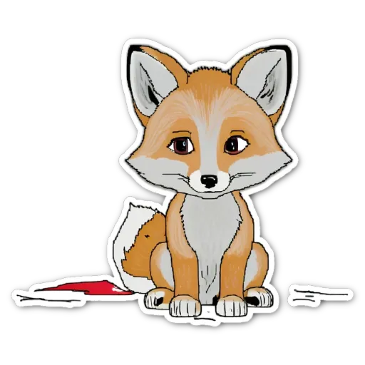 A cartoon image of a fox sitting on the ground with a red spot on it.