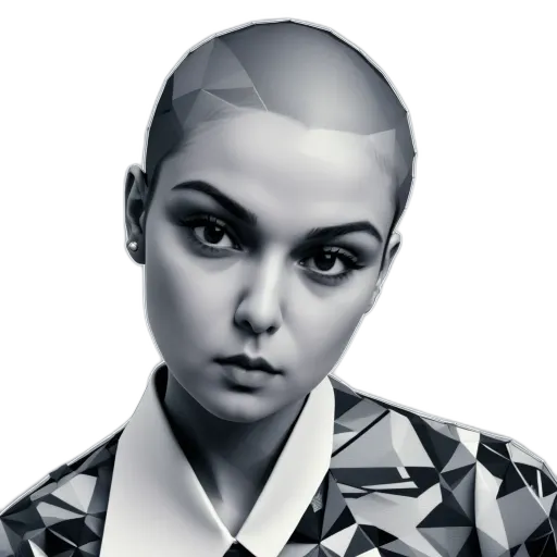 A woman with a geometric shirt and a tie.