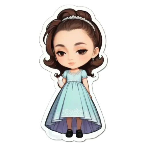 A small girl wearing a blue dress with ruffles adn tassels.